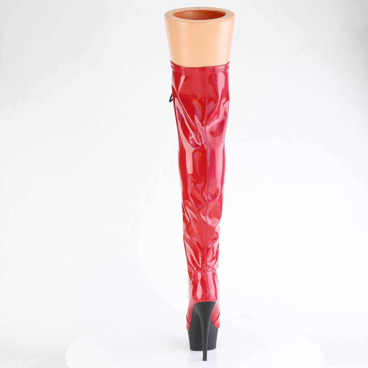 Pleaser DELIGHT-3029 Red Holographic / Black Matte Lace-Up Platform Boots - 6 Inch Heels