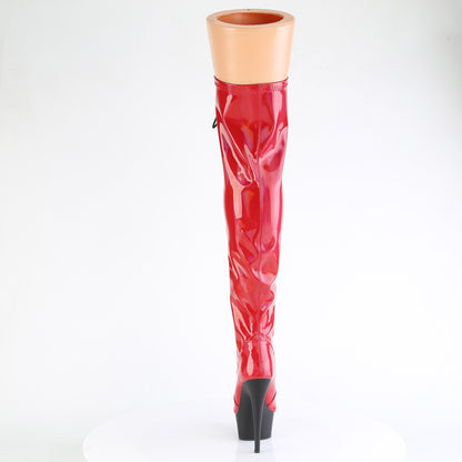 Pleaser DELIGHT-3029 Red Holographic / Black Matte Lace-Up Platform Boots - 6 Inch Heels