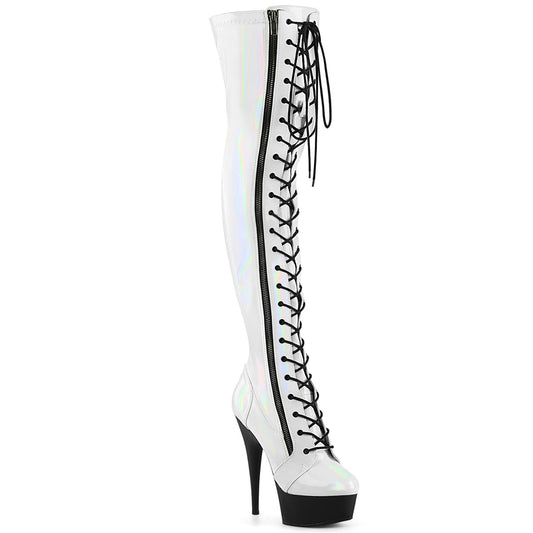 DELIGHT-3029 Pleaser Sexy White Lace Up Thigh High Boots