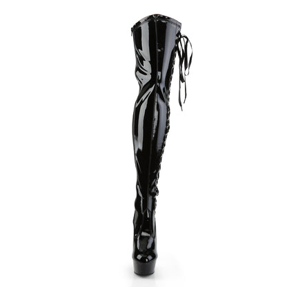 Pleaser DELIGHT-3050 Black Lace-Up Platform Thigh High Boots - 6 Inch Heels