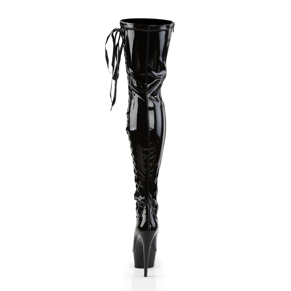 Pleaser DELIGHT-3050 Black Lace-Up Platform Thigh High Boots - 6 Inch Heels