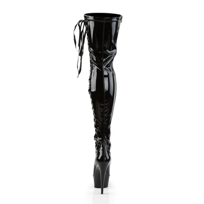 Pleaser DELIGHT-3050 Black Lace-Up Platform Thigh High Boots - 6 Inch Heels