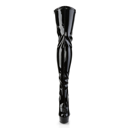 Pleaser DELIGHT-3063 Black Lace-Up Platform Thigh High Boots - 6 Inch Heels