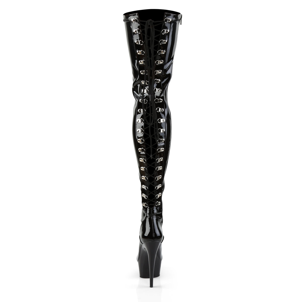 Pleaser DELIGHT-3063 Black Lace-Up Platform Thigh High Boots - 6 Inch Heels