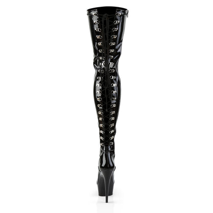 Pleaser DELIGHT-3063 Black Lace-Up Platform Thigh High Boots - 6 Inch Heels