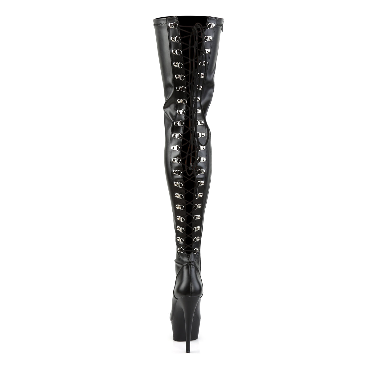 Pleaser DELIGHT-3063 Black Lace-Up Platform Thigh High Boots - 6 Inch Heels