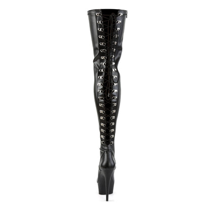 Pleaser DELIGHT-3063 Black Lace-Up Platform Thigh High Boots - 6 Inch Heels