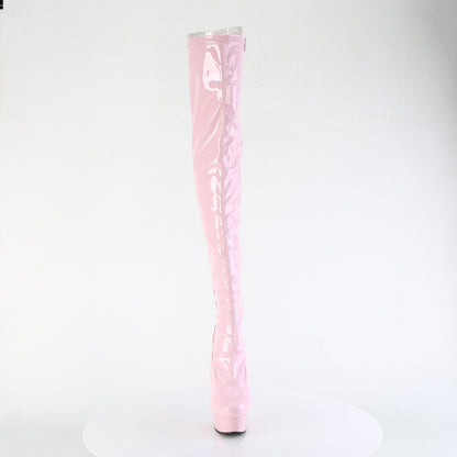 Pleaser DELIGHT-3063 Baby Pink Lace-Up Platform Thigh High Boots - 6 Inch Heels