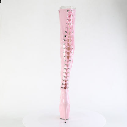 Pleaser DELIGHT-3063 Baby Pink Lace-Up Platform Thigh High Boots - 6 Inch Heels