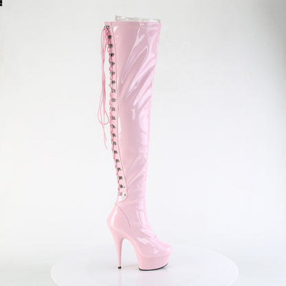 Pleaser DELIGHT-3063 Baby Pink Lace-Up Platform Thigh High Boots - 6 Inch Heels