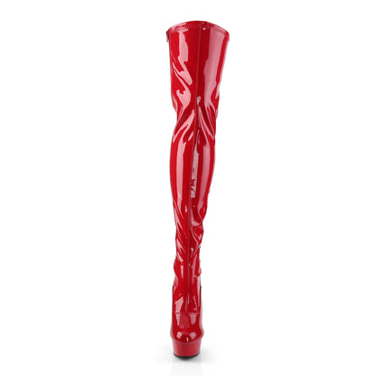 Pleaser DELIGHT-3063 Red Lace-Up Platform Thigh High Boots - 6 Inch Heels