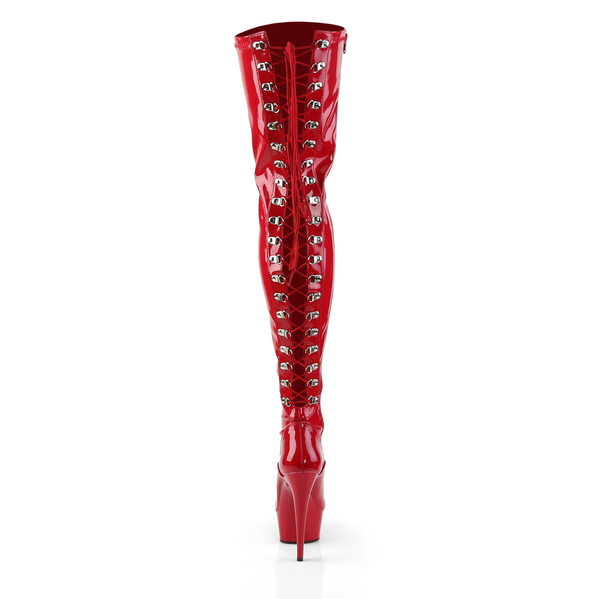Pleaser DELIGHT-3063 Red Lace-Up Platform Thigh High Boots - 6 Inch Heels