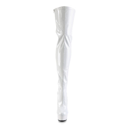 Pleaser DELIGHT-3063 White Lace-Up Platform Thigh High Boots - 6 Inch Heels