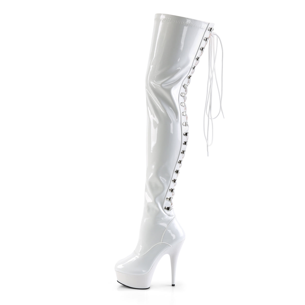 Pleaser DELIGHT-3063 White Lace-Up Platform Thigh High Boots - 6 Inch Heels