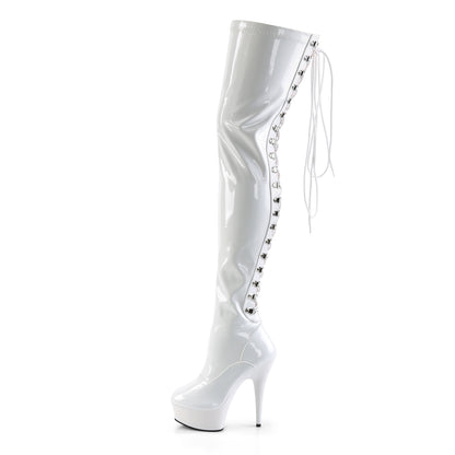 Pleaser DELIGHT-3063 White Lace-Up Platform Thigh High Boots - 6 Inch Heels