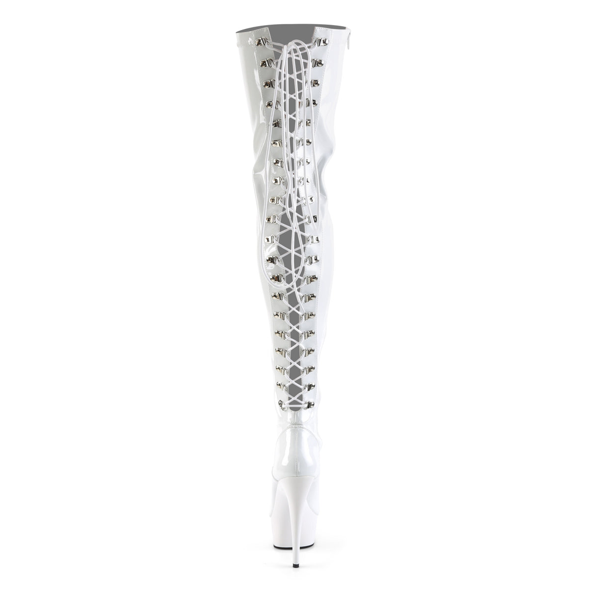 Pleaser DELIGHT-3063 White Lace-Up Platform Thigh High Boots - 6 Inch Heels