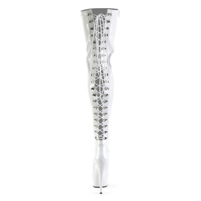Pleaser DELIGHT-3063 White Lace-Up Platform Thigh High Boots - 6 Inch Heels
