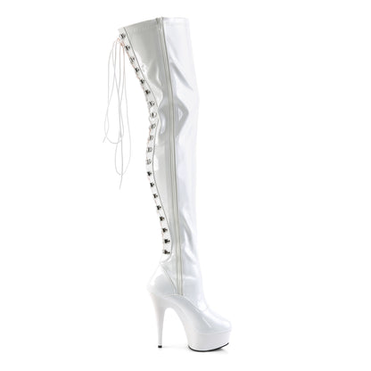Pleaser DELIGHT-3063 White Lace-Up Platform Thigh High Boots - 6 Inch Heels