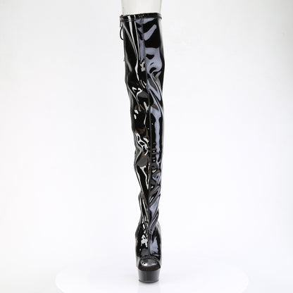 Pleaser DELIGHT-4017 Black Lace-Up Open Toe Platform Boots - 6 Inch Heels