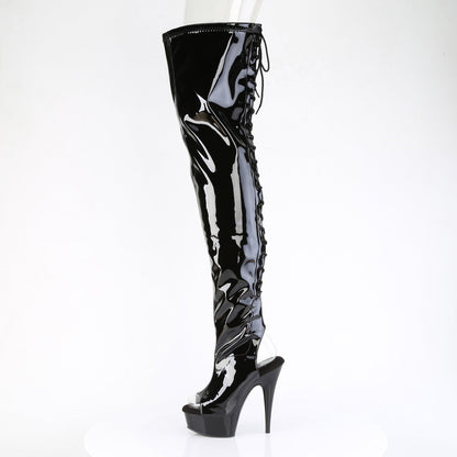 DELIGHT-4017 Pleaser Black Patent 6 Inch High Fashiom Thigh High Boots