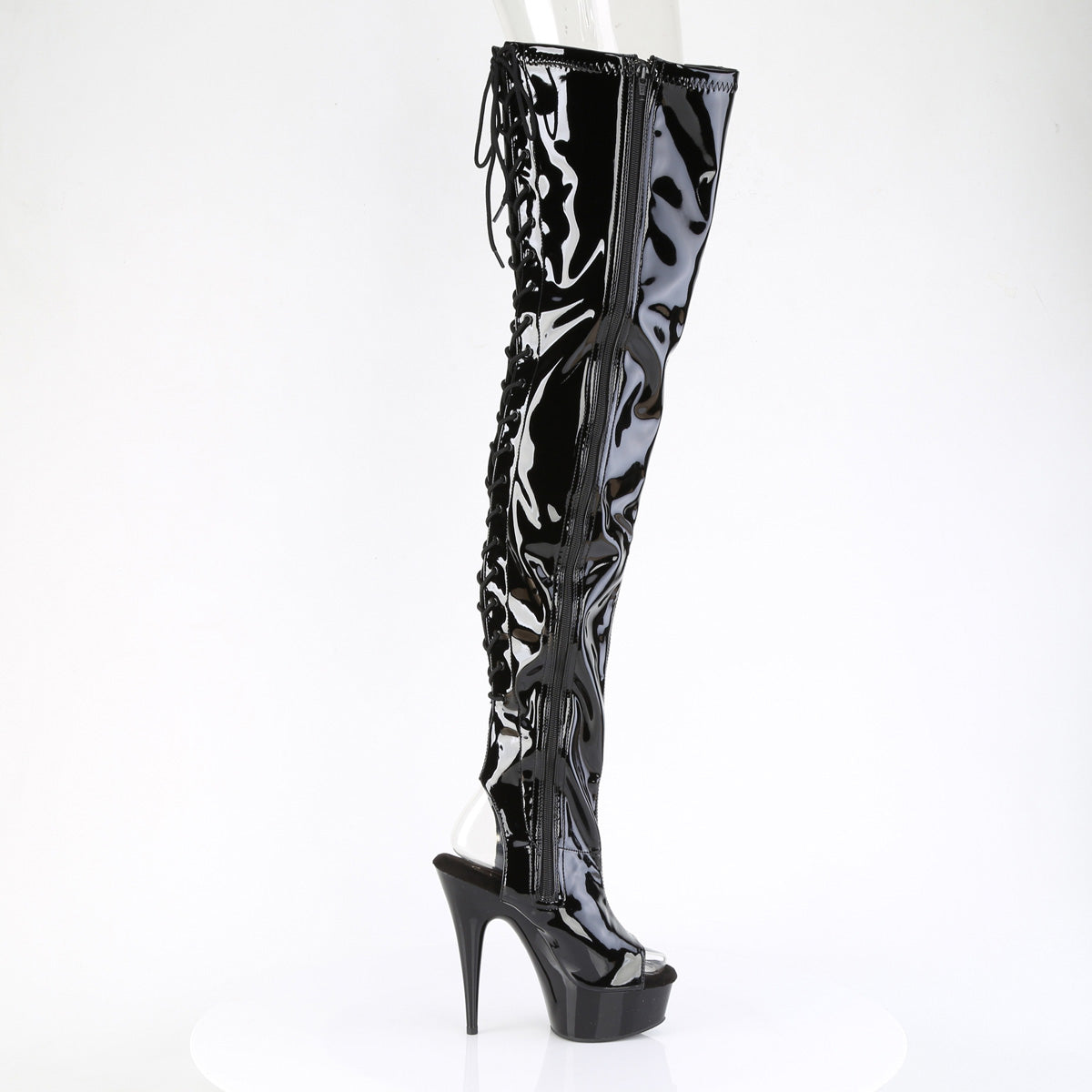 DELIGHT-4017 Pleaser Black Patent 6 Inch High Fashiom Thigh High Boots