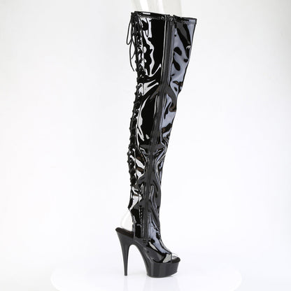 DELIGHT-4017 Pleaser Black Patent 6 Inch High Fashiom Thigh High Boots
