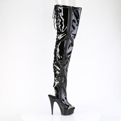 Pleaser DELIGHT-4017 Black Lace-Up Open Toe Platform Boots - 6 Inch Heels