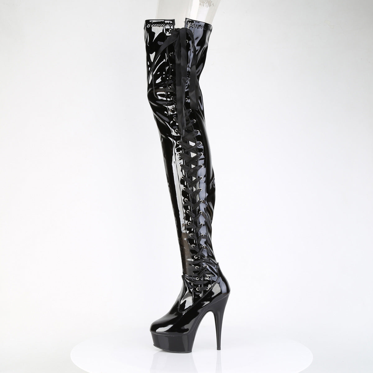 DELIGHT-4050 Pleaser Black Patent 6 Inch Pole Dance Thigh High Boots