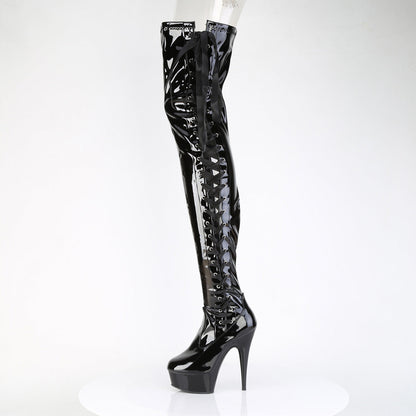 DELIGHT-4050 Pleaser Black Patent 6 Inch Pole Dance Thigh High Boots