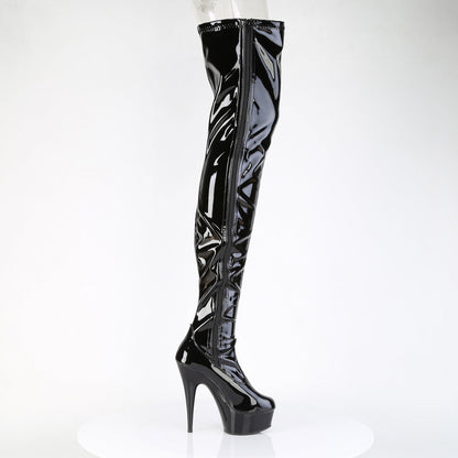 DELIGHT-4050 Pleaser Black Patent 6 Inch Pole Dance Thigh High Boots