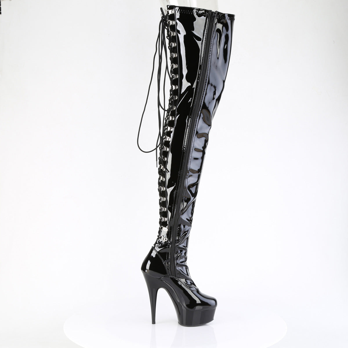 Pleaser DELIGHT-4063 Black Lace-Up Platform Boots - 6 Inch Heels