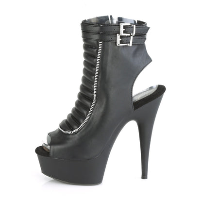 Pleaser DELIGHT-600-18 Black / Black Matte Open Toe Platform Ankle Boots - 6 Inch Heels