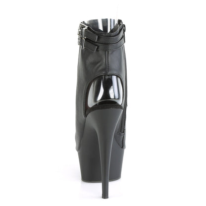 Pleaser DELIGHT-600-18 Black / Black Matte Open Toe Platform Ankle Boots - 6 Inch Heels