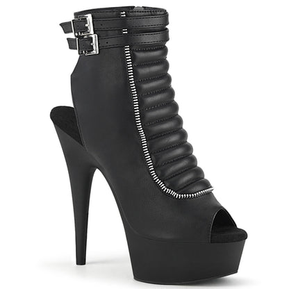 Pleaser DELIGHT-600-18 Black / Black Matte Open Toe Platform Ankle Boots - 6 Inch Heels