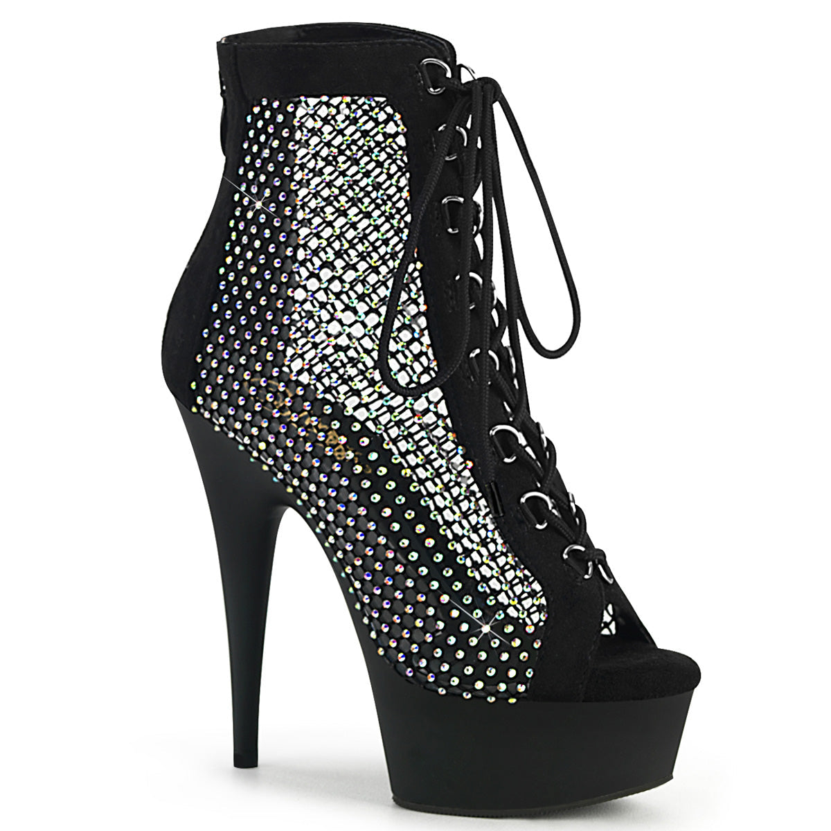 DELIGHT-600-33RM Pleaser Black 6 Inch Sexy Platform Shoes Blk Faux Suede-RS Mesh Blk Matte