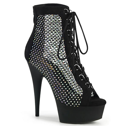 DELIGHT-600-33RM Pleaser Black 6 Inch Sexy Platform Shoes Blk Faux Suede-RS Mesh Blk Matte