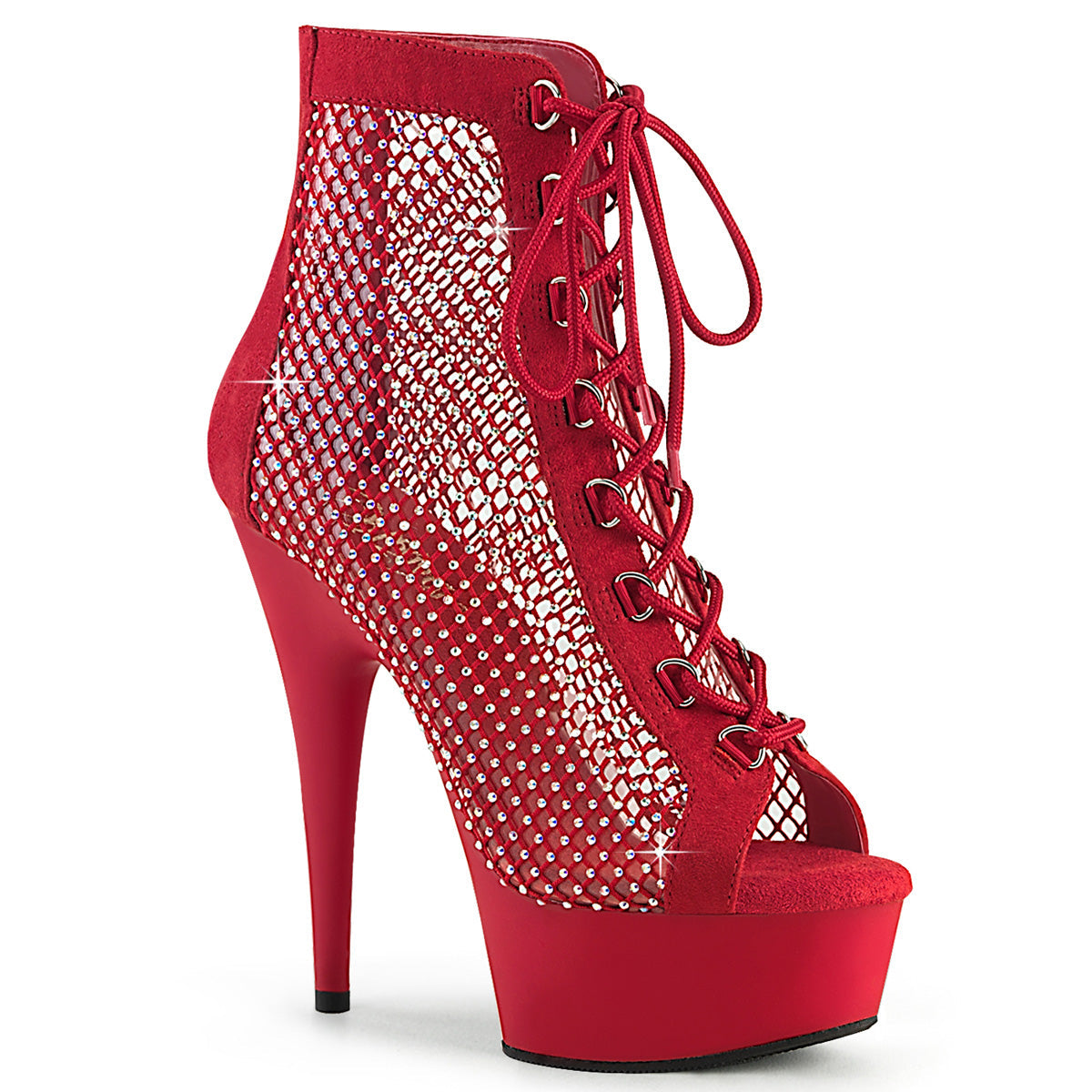 DELIGHT-600-33RM Pleaser Red 6 Inch Dancing Platform Platform Shoes Red Faux Suede-RS Mesh Red Matte