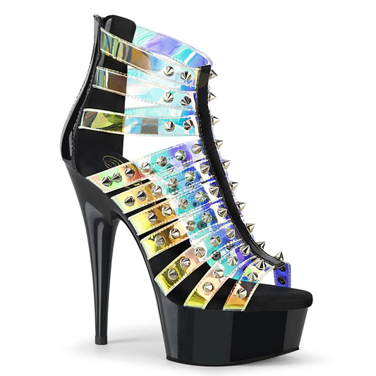 DELIGHT-600-9 Pleaser Black 6 Inch Exotic Dancing Platform Shoes Holo TPU-Blk Pat Blk