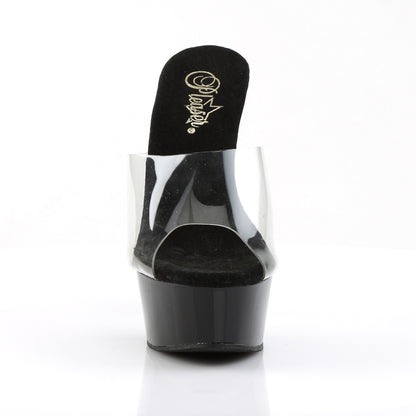 Pleaser DELIGHT-601 Clear / Black Peep Toe Platform Mules - 6 Inch Heels