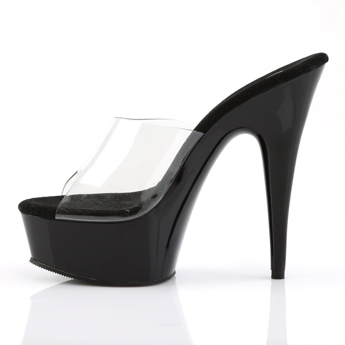 Pleaser DELIGHT-601 Clear / Black Peep Toe Platform Mules - 6 Inch Heels