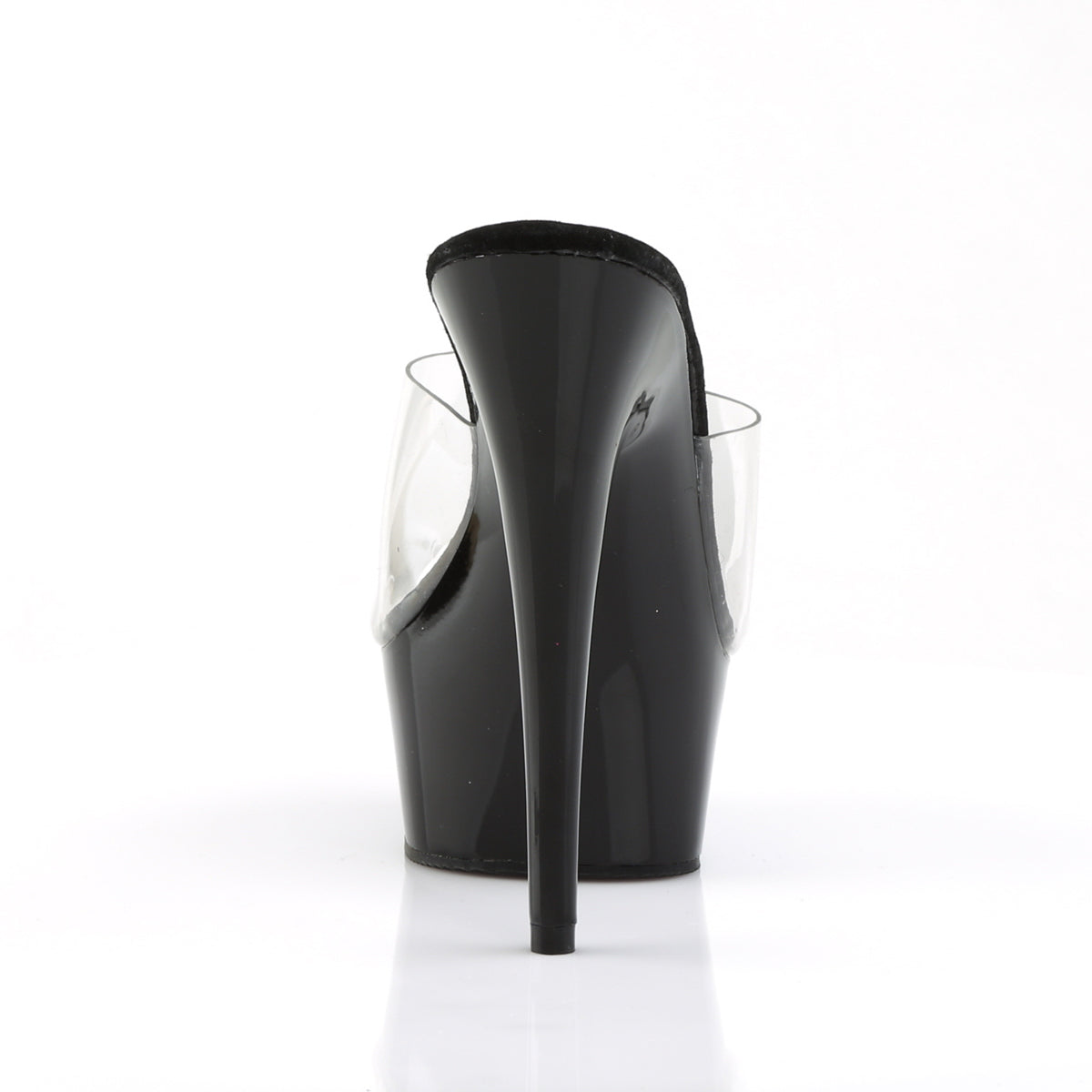 Pleaser DELIGHT-601 Clear / Black Peep Toe Platform Mules - 6 Inch Heels