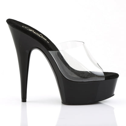 Pleaser DELIGHT-601 Clear / Black Peep Toe Platform Mules - 6 Inch Heels
