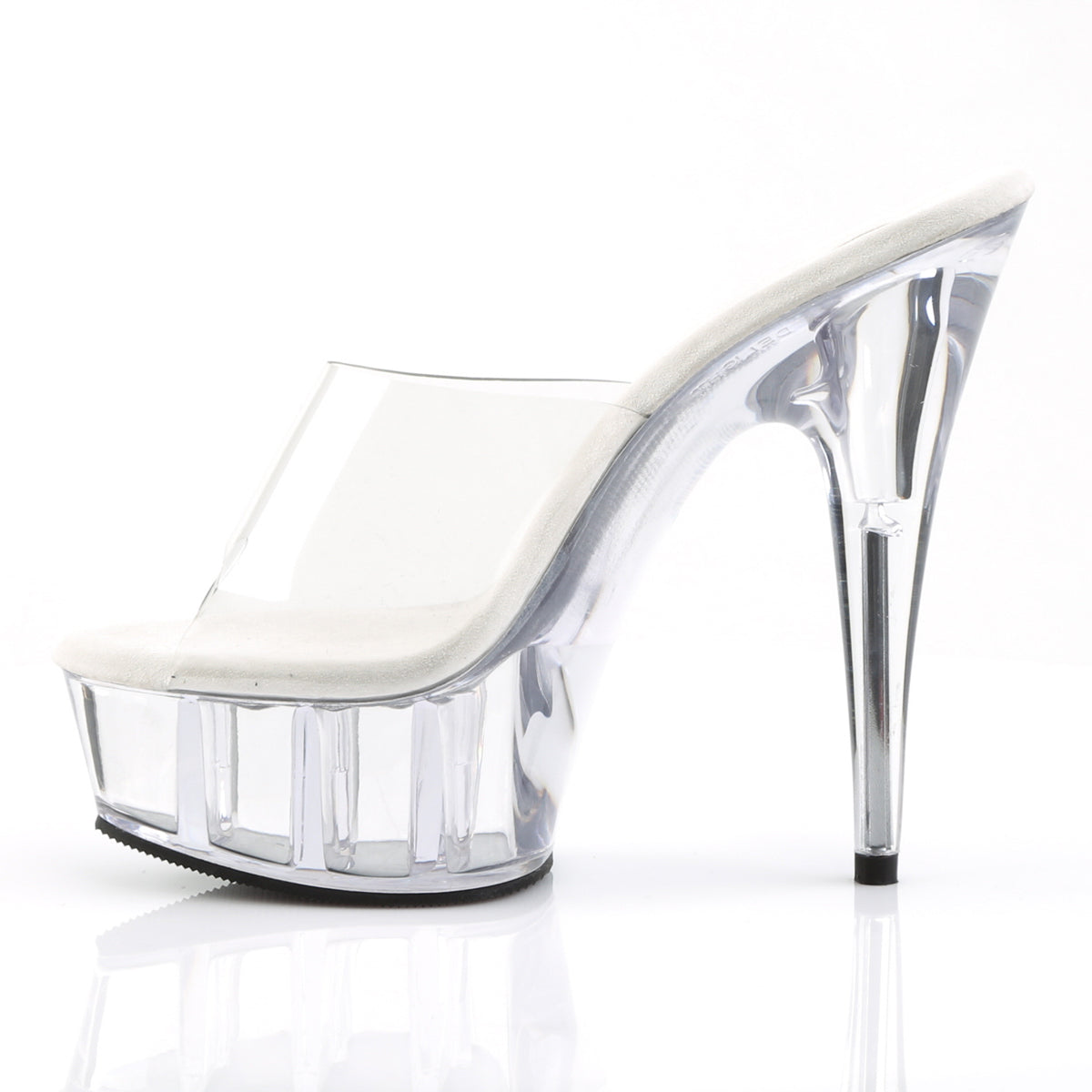 Pleaser DELIGHT-601 Clear Peep Toe Platform Mules - 6 Inch Heels