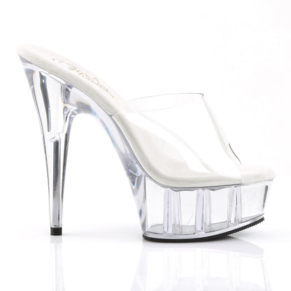 Pleaser DELIGHT-601 Clear Peep Toe Platform Mules - 6 Inch Heels