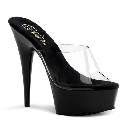 Pleaser DELIGHT-601 Clear / Black Peep Toe Platform Mules - 6 Inch Heels Clear Black