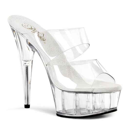 Pleaser DELIGHT-602 Clear Peep Toe Platform Mules - 6 Inch Heels