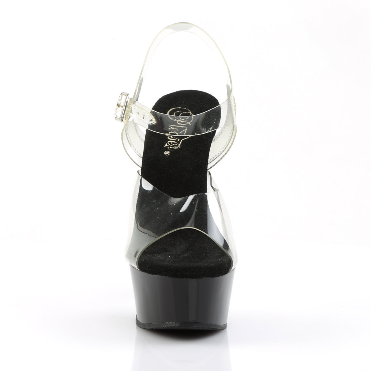 Pleaser DELIGHT-608 Clear / Black Peep Toe Platform Sandals - 6 Inch Heels