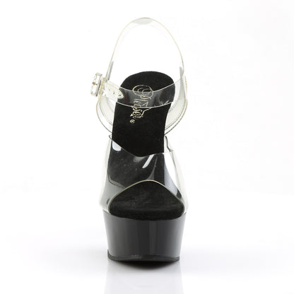 Pleaser DELIGHT-608 Clear / Black Peep Toe Platform Sandals - 6 Inch Heels