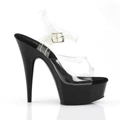 Pleaser DELIGHT-608 Clear / Black Peep Toe Platform Sandals - 6 Inch Heels