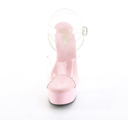 Pleaser DELIGHT-608 Clear / Baby Pink Platform Sandals - 6 Inch Heels